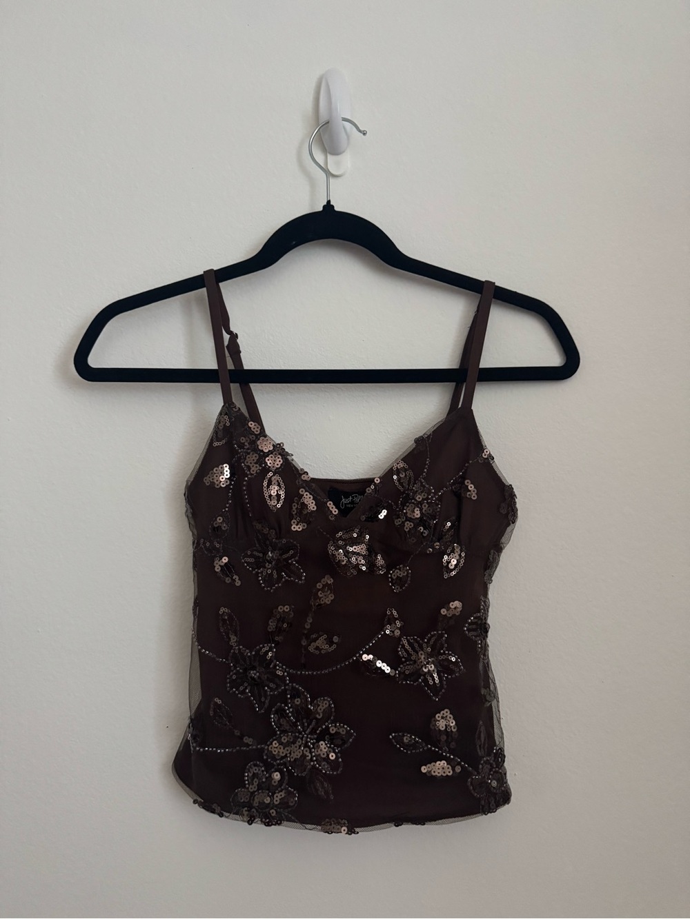 Brown Sequin Floral Cami Tank Top